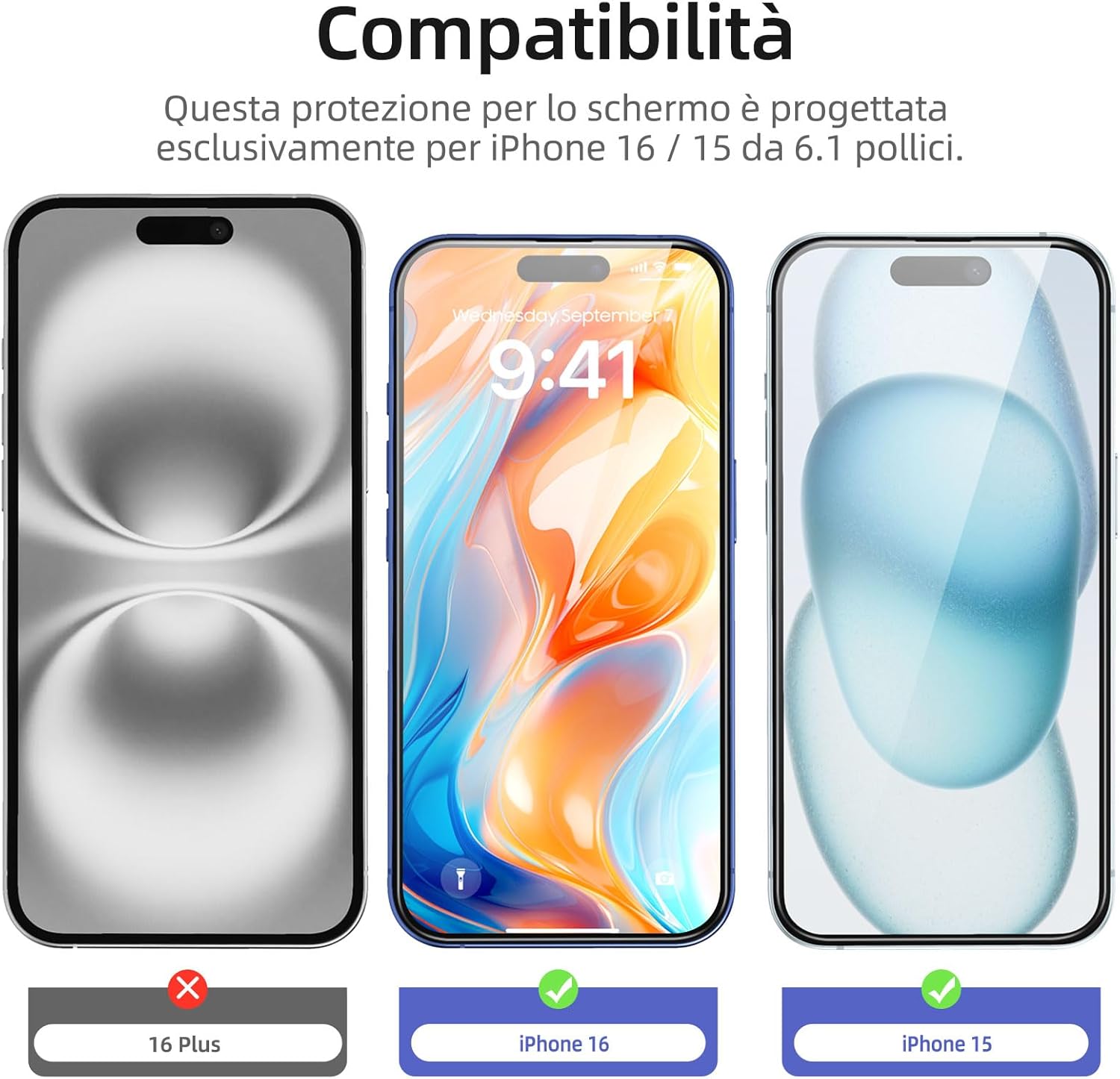 New'c 3 Pezzi Pellicola Protettiva per iPhone 16/15 6,1" - immagine 2
