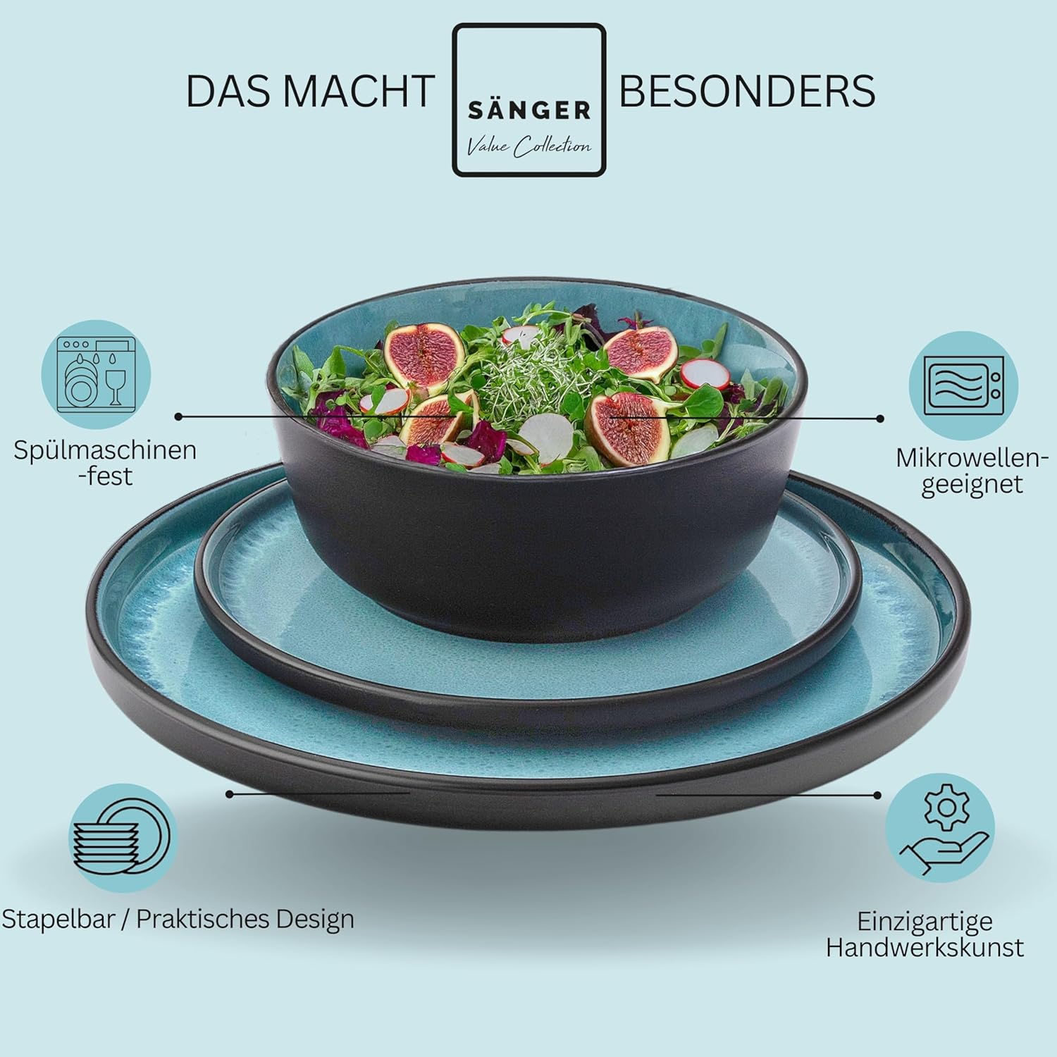 Sänger Granada - Set Stoviglie Gres 18 Pezzi, Blu - immagine 6