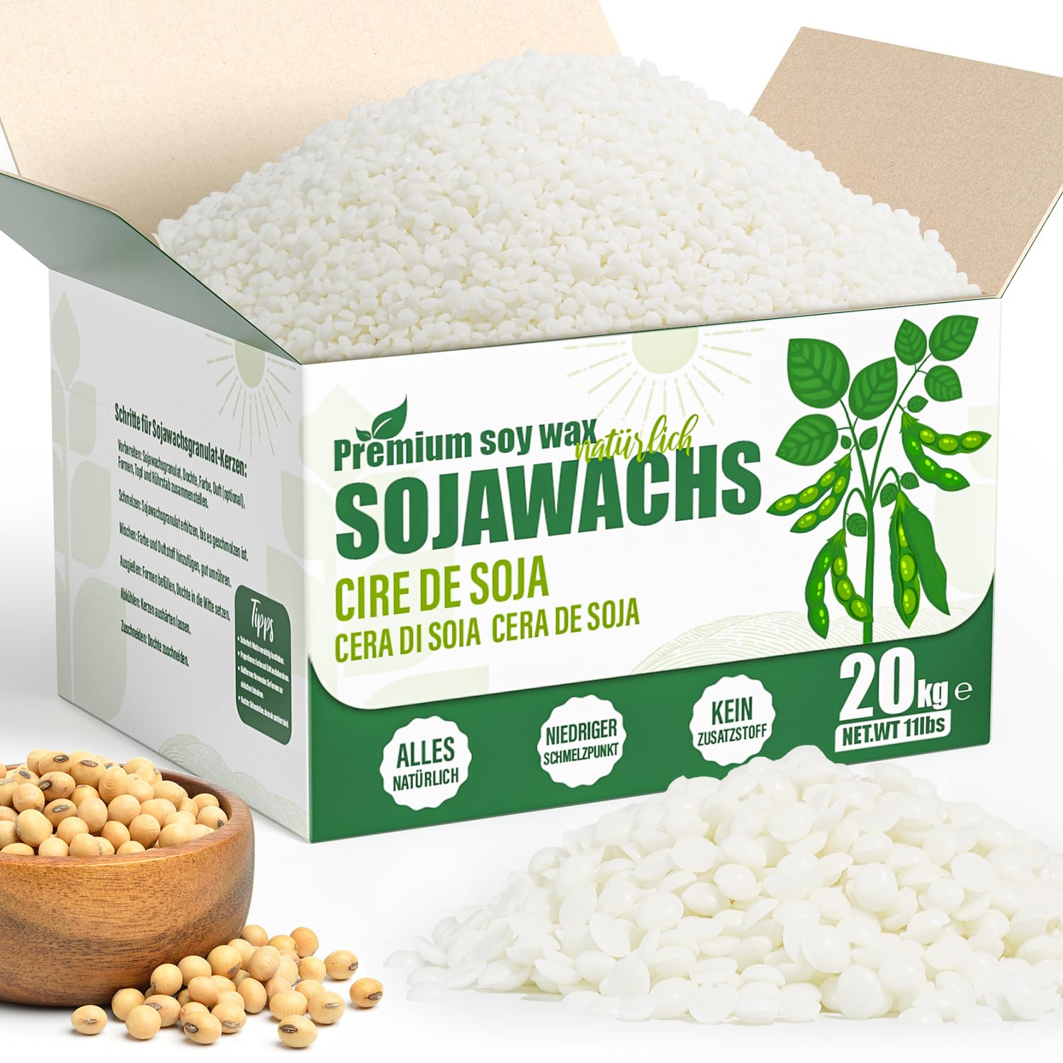 VEGISHINE Cera di Soia Naturale per Candele Fai da Te 20kg