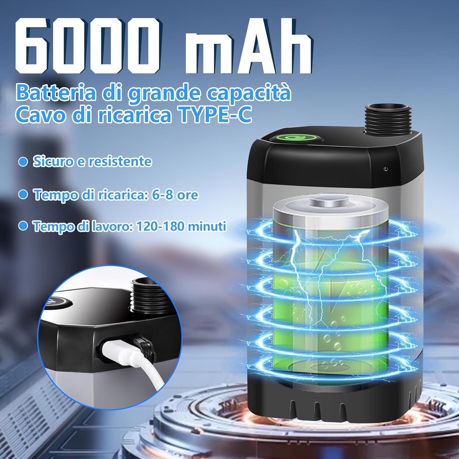 Doccia da Campeggio Portatile Ricaricabile 6000 mAh - immagine 2