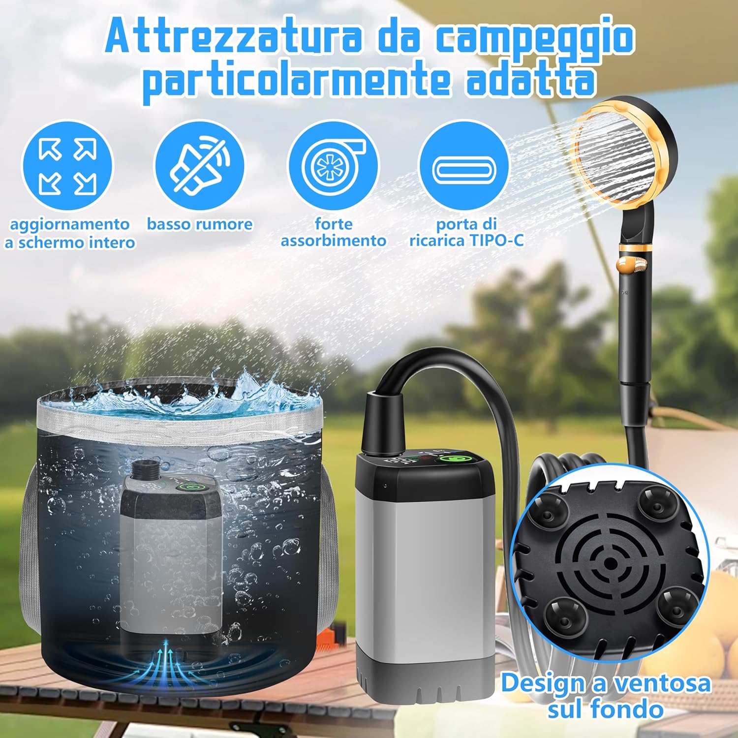 Doccia da Campeggio Portatile Ricaricabile 6000 mAh - immagine 5