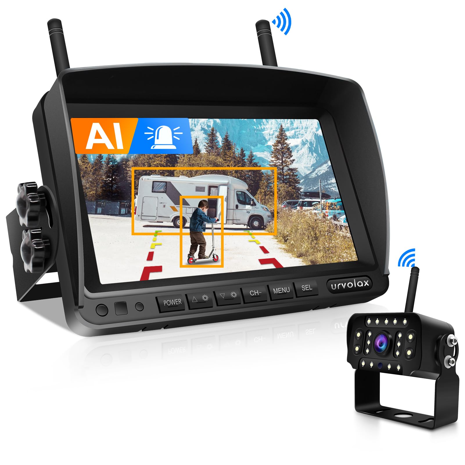 Urvolax Retrocamera Auto Wireless AI con Monitor 7 Pollici