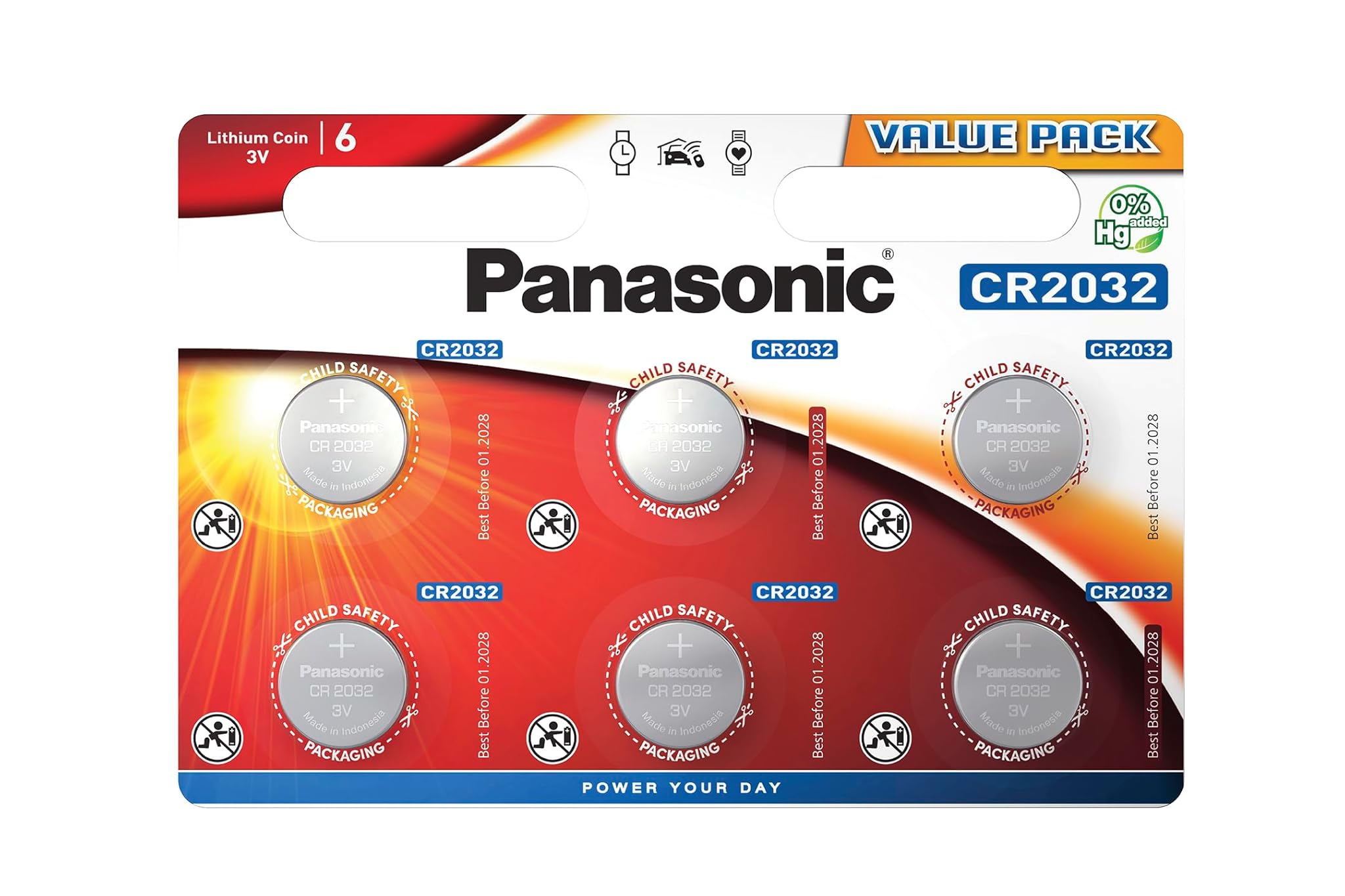 Panasonic CR2032, Pile al Litio, 3 V, Conf. 6 Pezzi