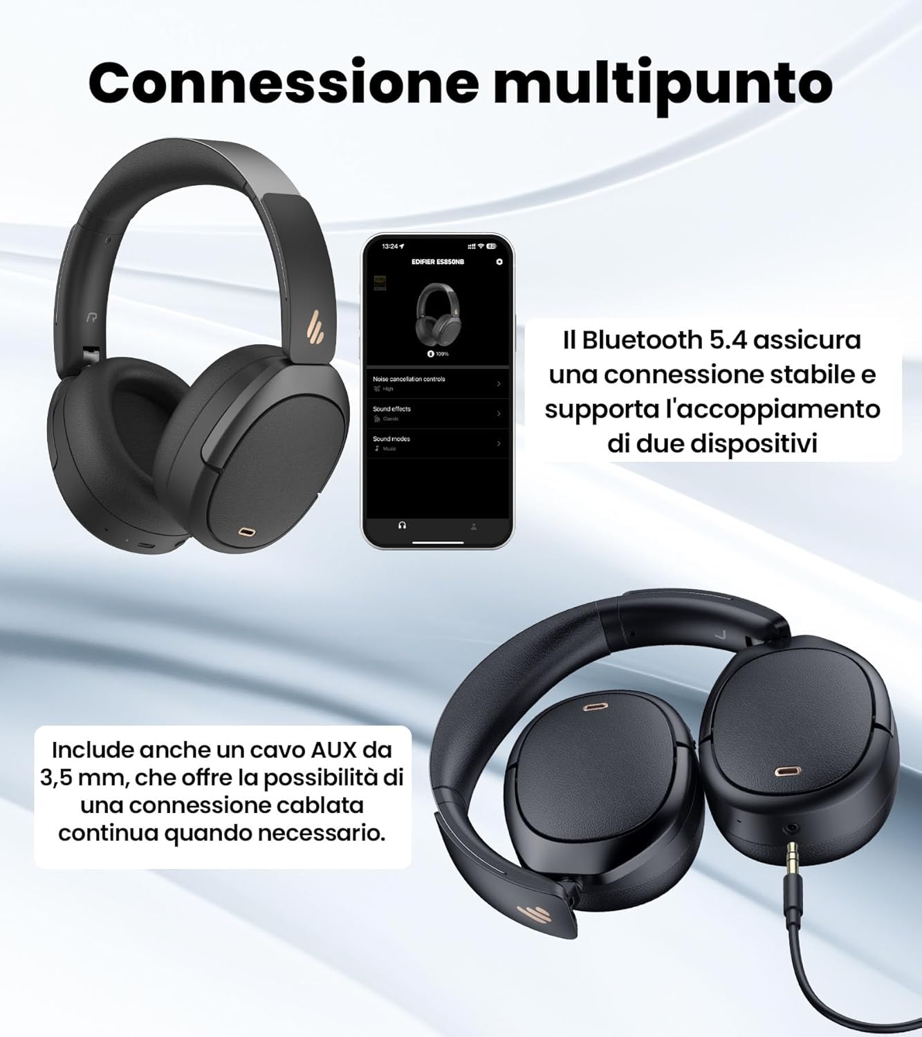 Edifier W80 Cuffie Over-Ear ANC -49 dB, Nero - immagine 8