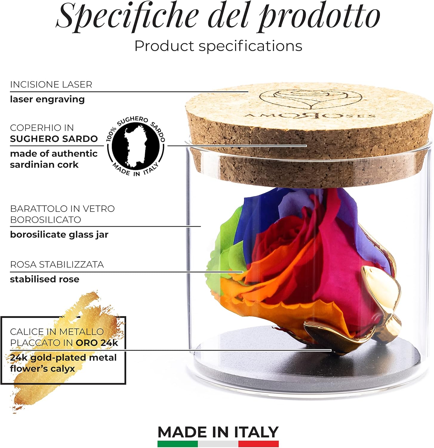 Amoroses Bijou - Rosa Stabilizzata Eterna Arcobaleno - immagine 5