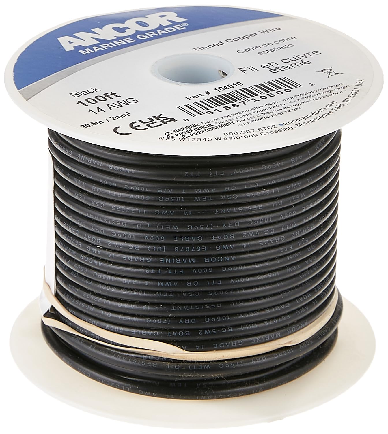 ANCOR Marine Grade Primary Wire e Cavo Batteria, 104050, Nero, 500'