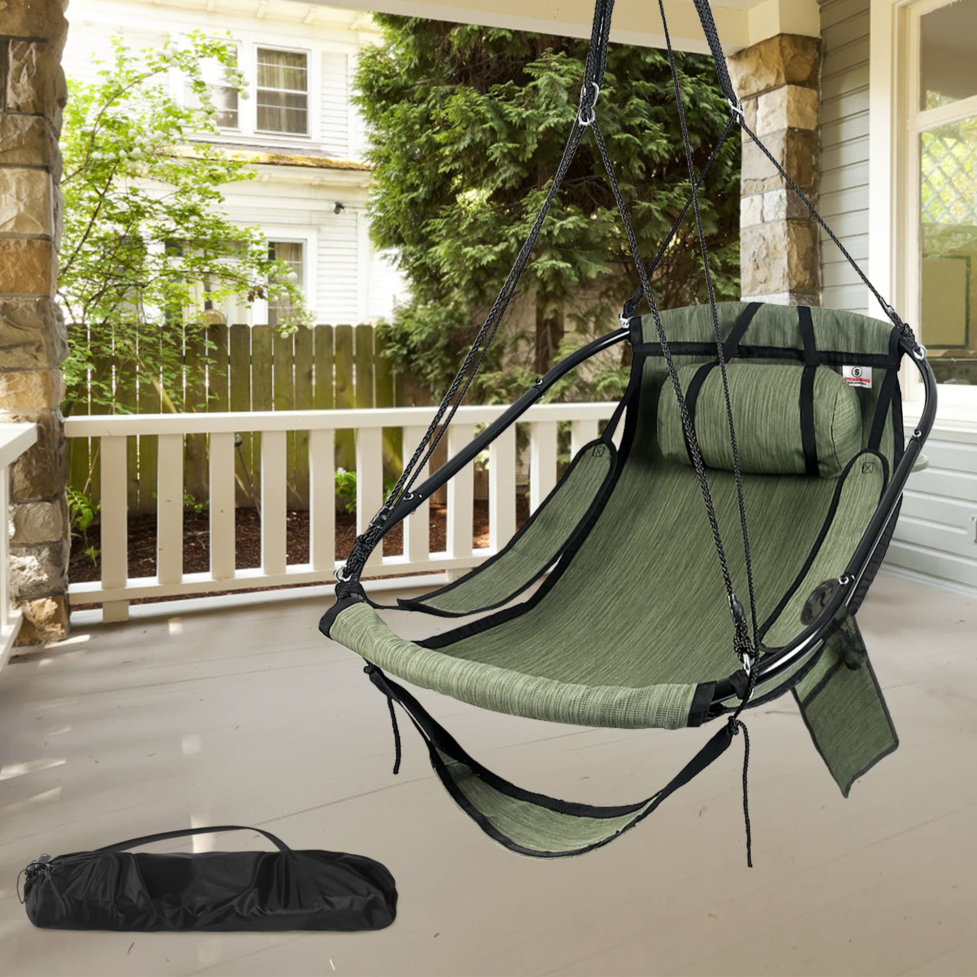 Bathonly Poltrona Sospesa da Giardino con Poggiapiedi, Verde