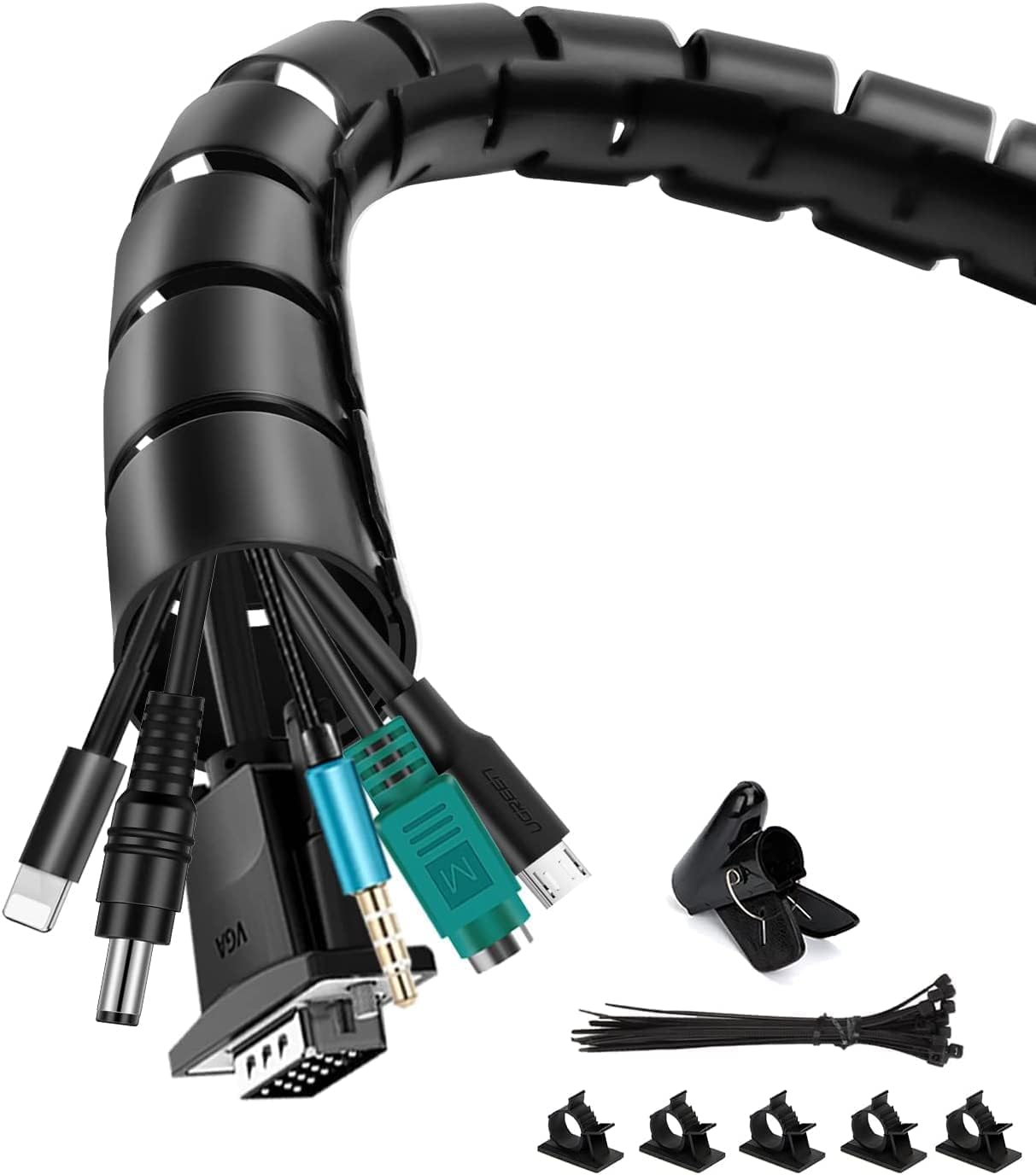 Guaina Passacavi 2x1.5m per Organizzazione Cavi, Nero - immagine 1