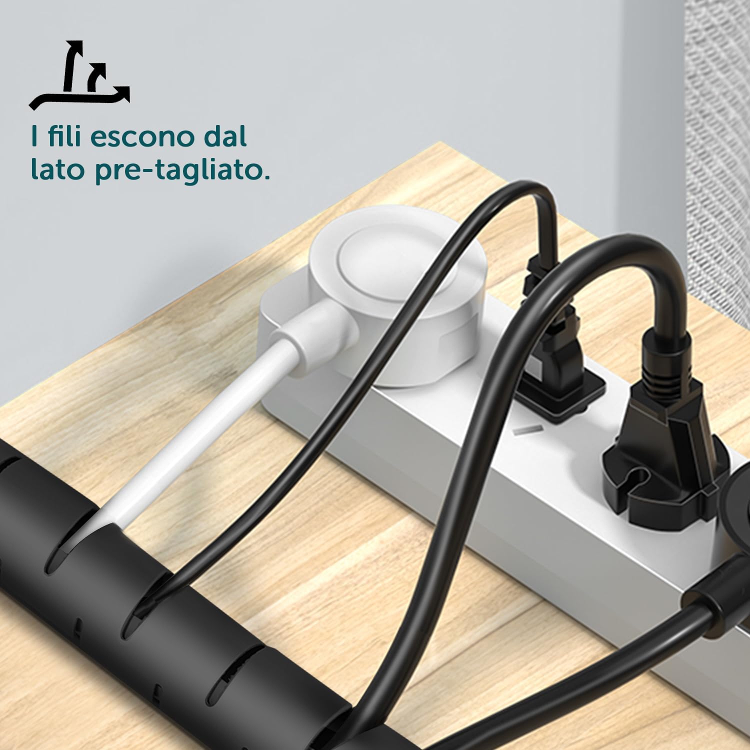 Guaina Passacavi 2x1.5m per Organizzazione Cavi, Nero - immagine 6