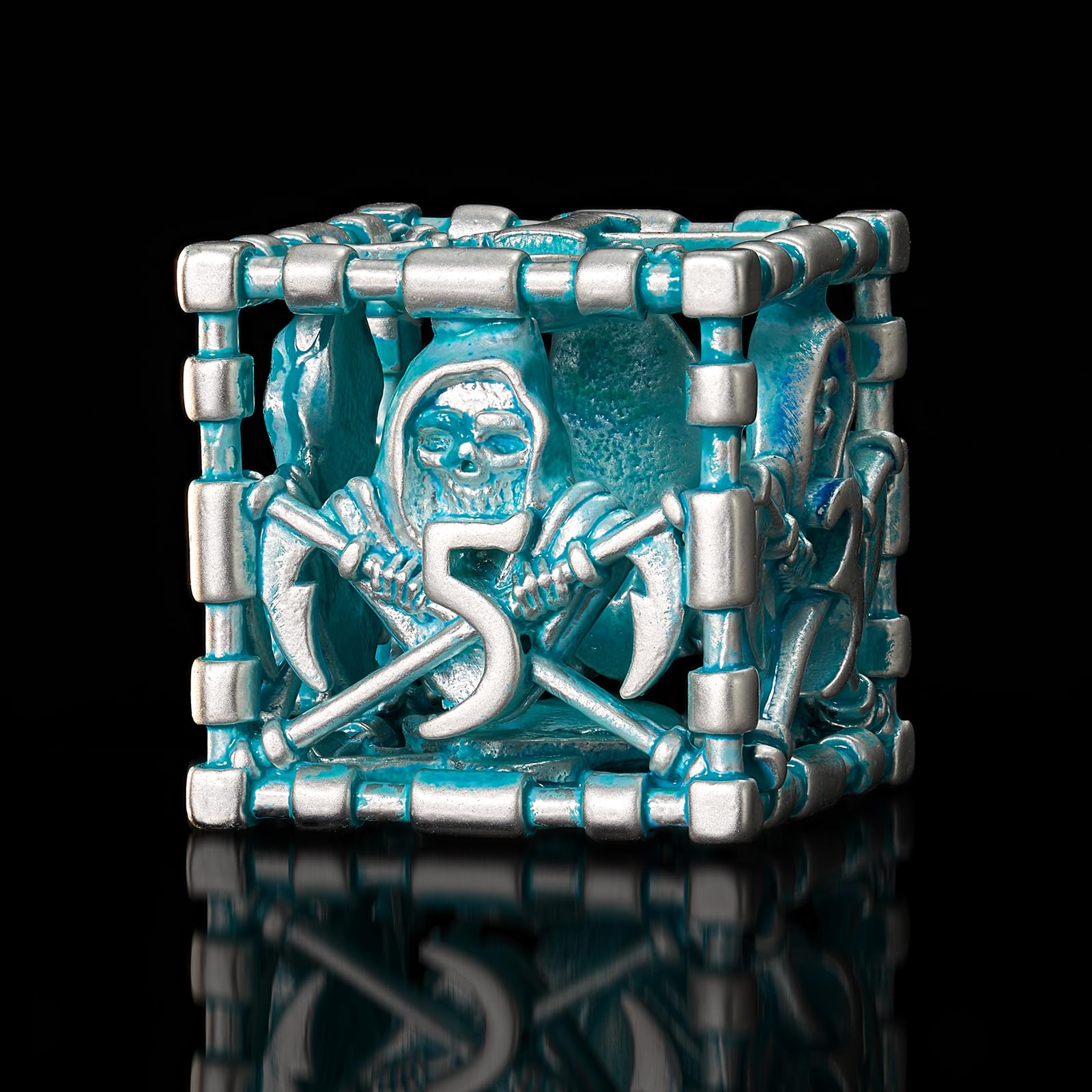 D&D - Set Dadi Metallo Cavi 7 Pezzi, Blu e Bianchi