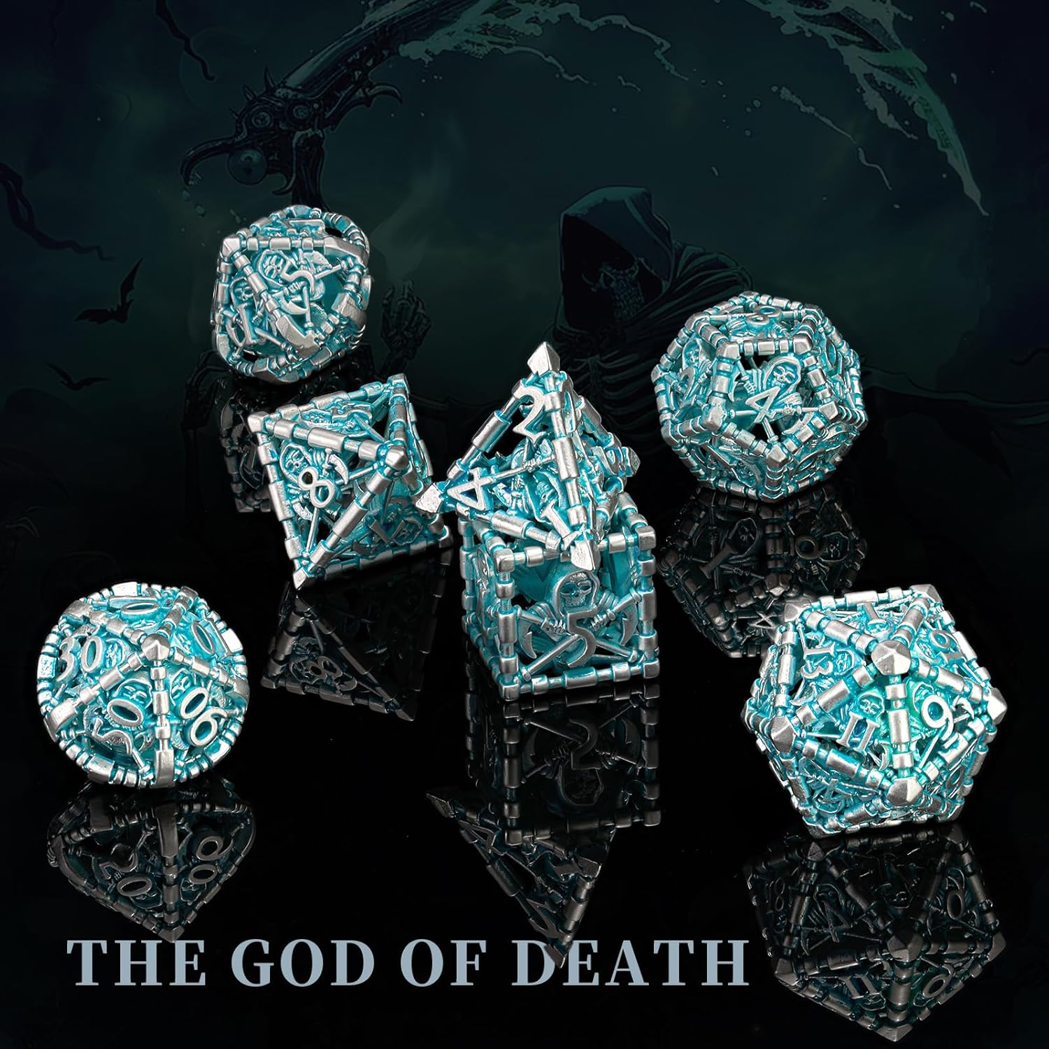 D&D - Set Dadi Metallo Cavi 7 Pezzi, Blu e Bianchi - immagine 3