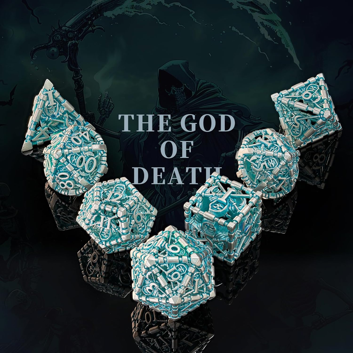 D&D - Set Dadi Metallo Cavi 7 Pezzi, Blu e Bianchi - immagine 5