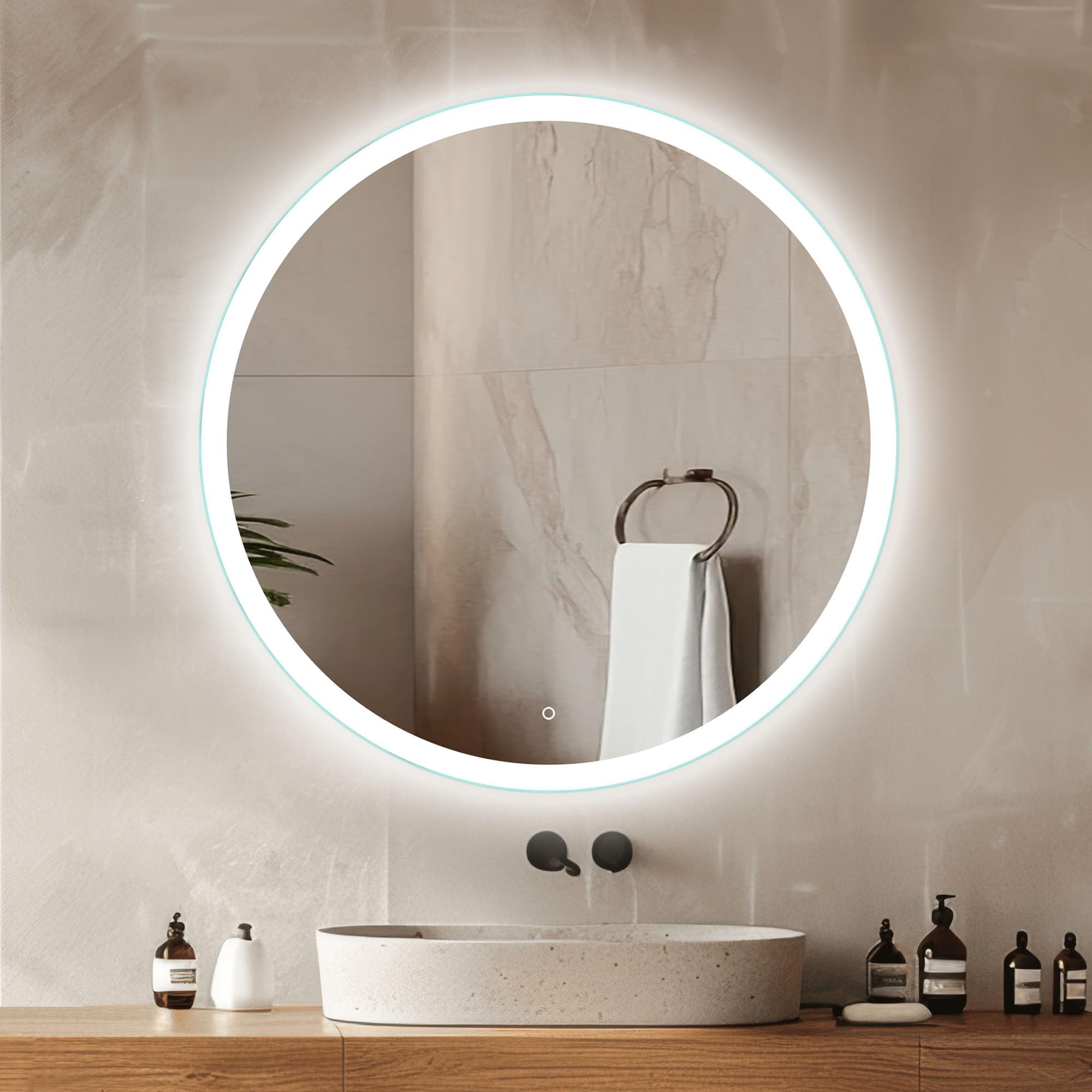 Venti Specchio Bagno Rotondo 60cm con Luce LED