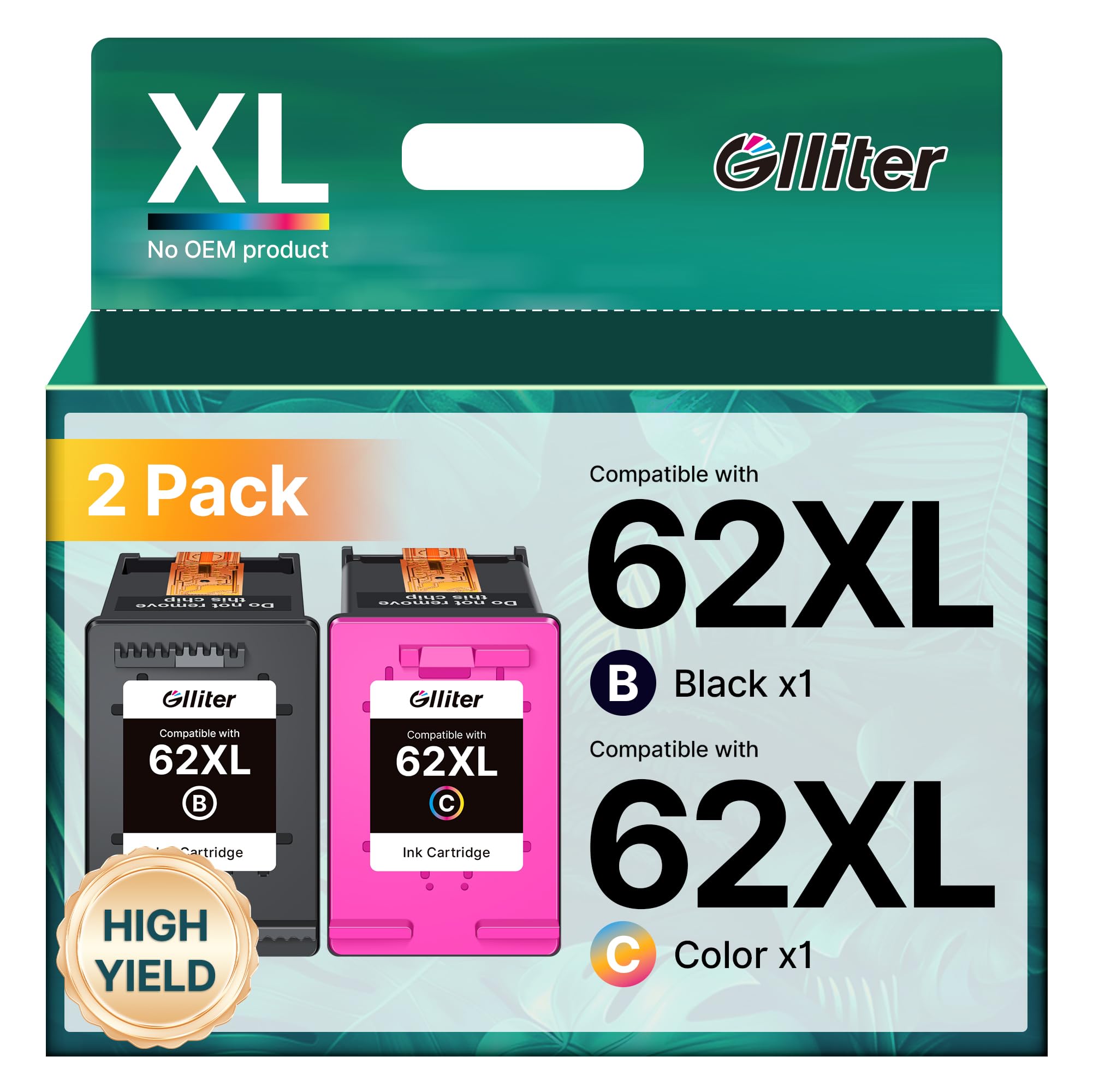 Cartucce d'inchiostro 62 XL per HP ENVY e Officejet (2-Pack)