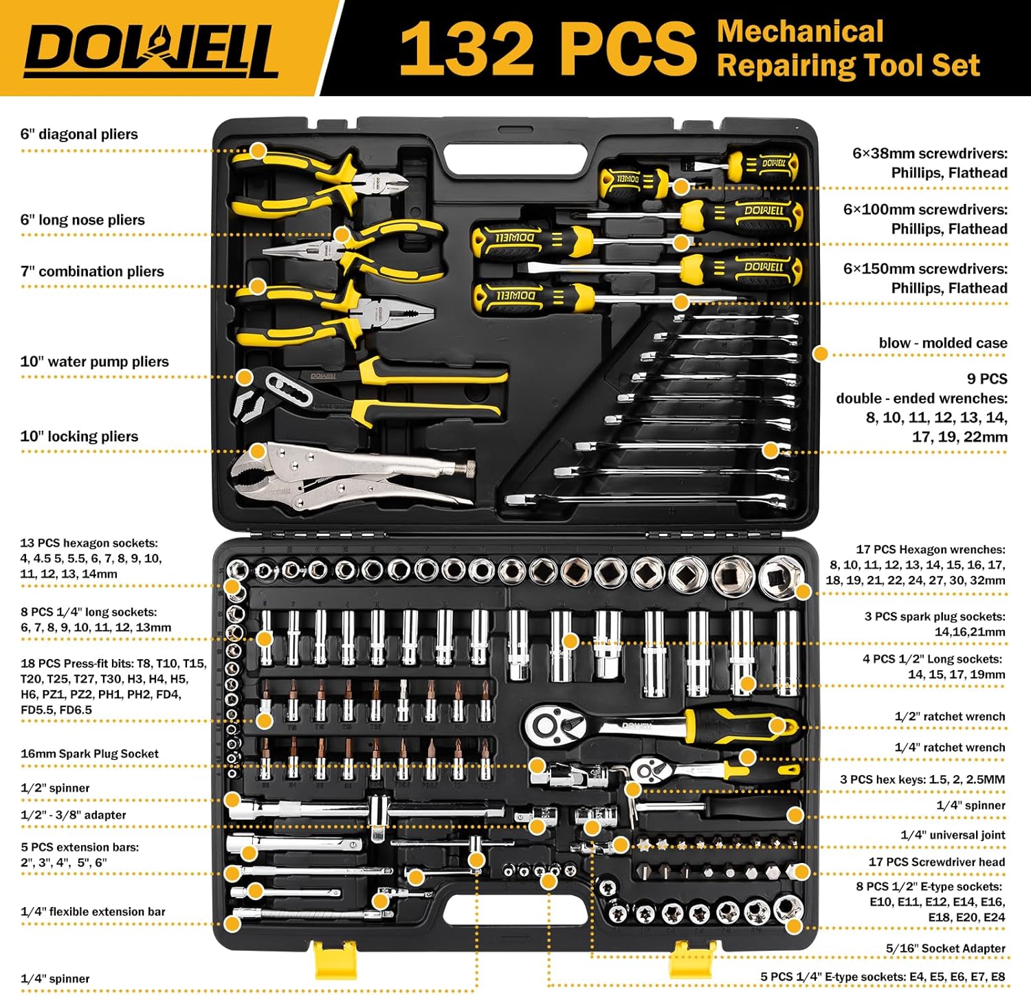 DOWELL Set di Strumenti Professionali 132 Pezzi - immagine 2