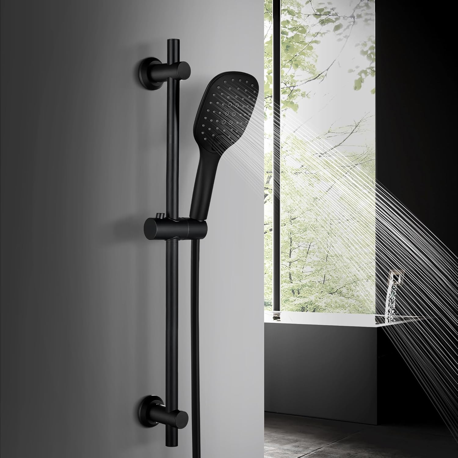 Görbach Colonna Doccia con Doccetta e Asta 70cm, Nero - immagine 2