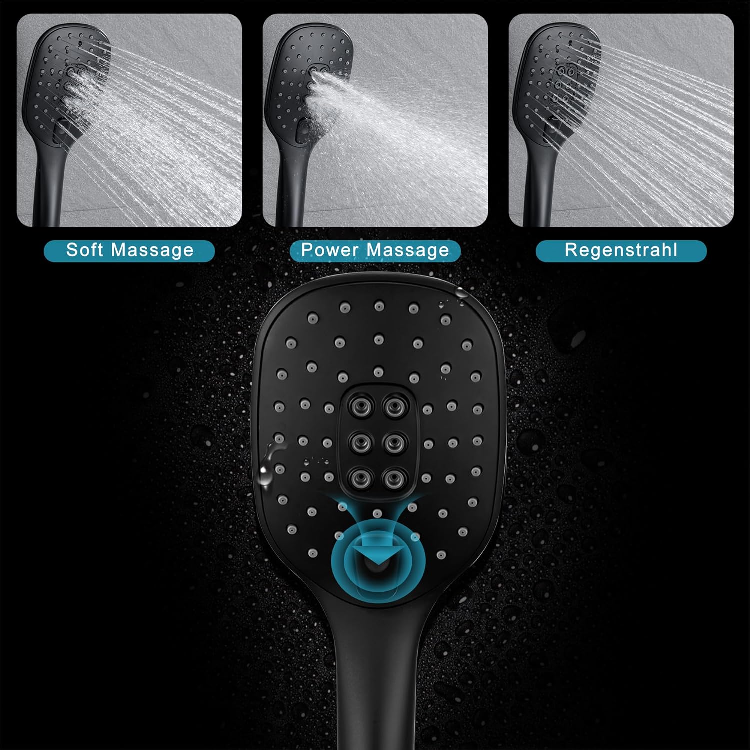 Görbach Colonna Doccia con Doccetta e Asta 70cm, Nero - immagine 3