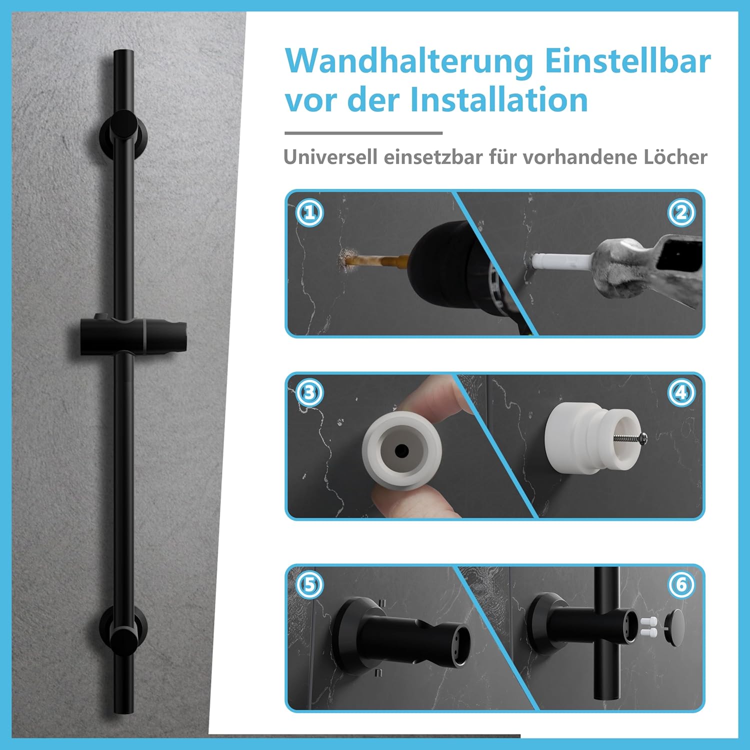 Görbach Colonna Doccia con Doccetta e Asta 70cm, Nero - immagine 5