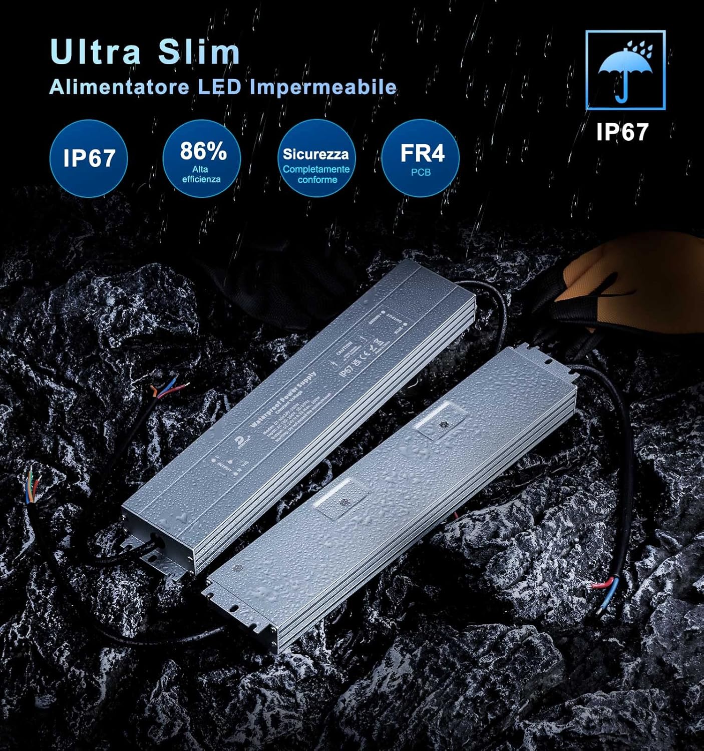 Dusktec Trasformatore LED 24V 200W 8.3A IP67 - immagine 2