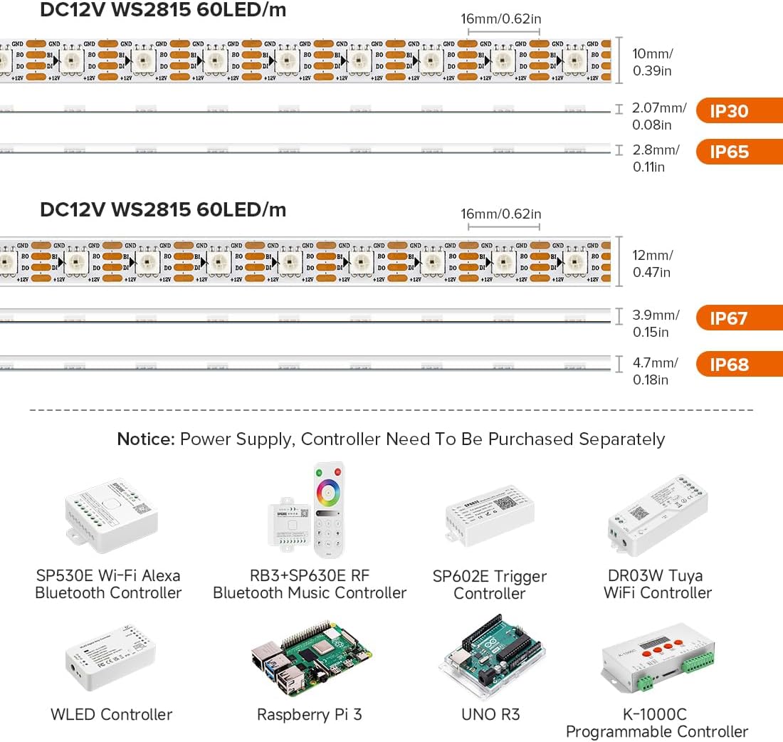 Btf-lighting WS2815 - Striscia LED RGB 5m 60pixels/m - immagine 6