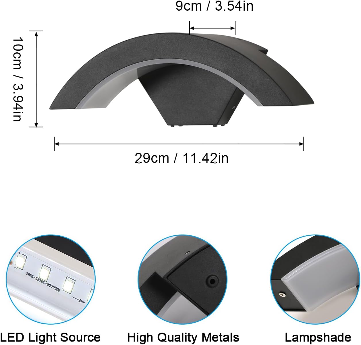 Lampada da Parete Esterno 24W IP65, Nera - immagine 2