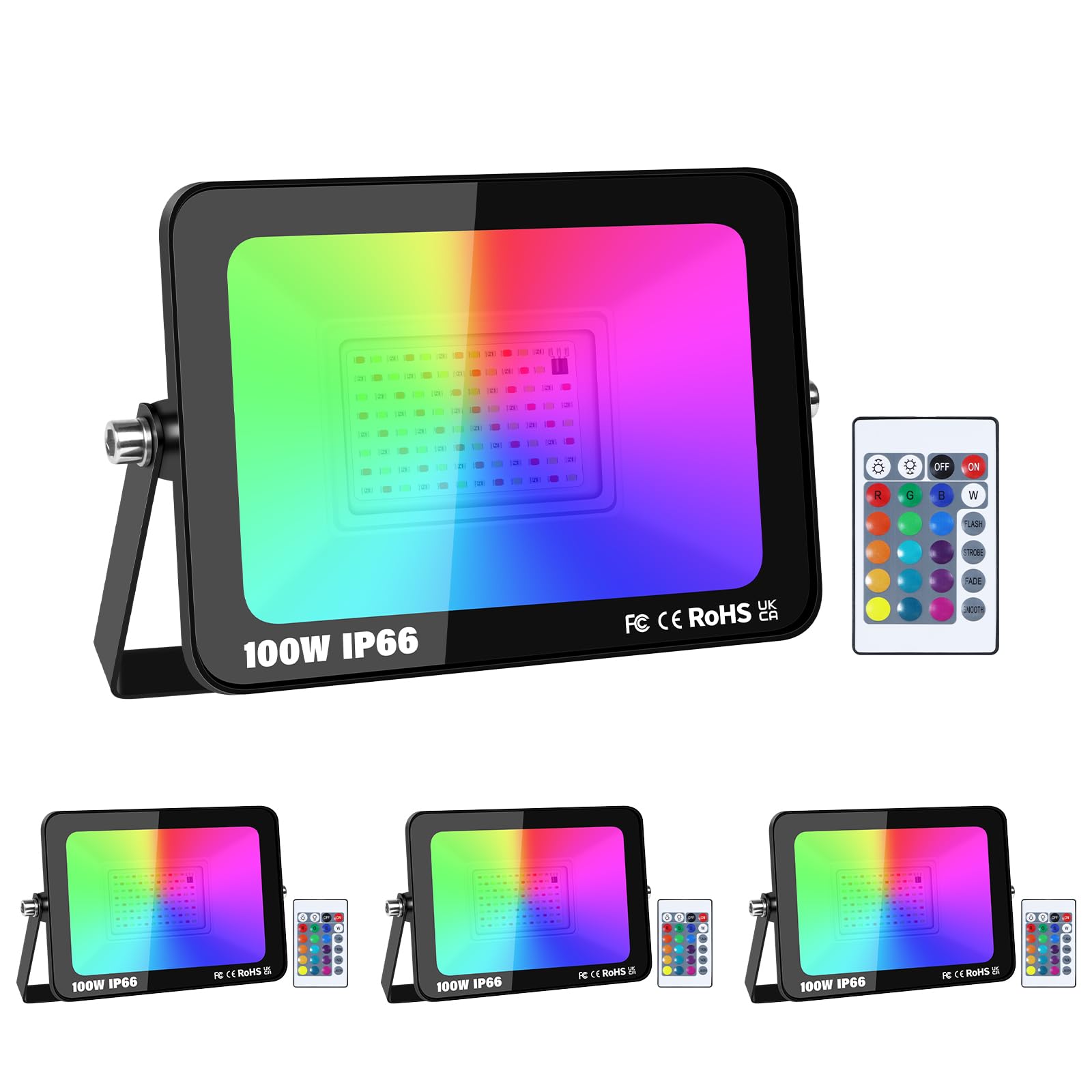 Rigidon 4 Pezzi Faretto LED RGB 100W con Telecomando