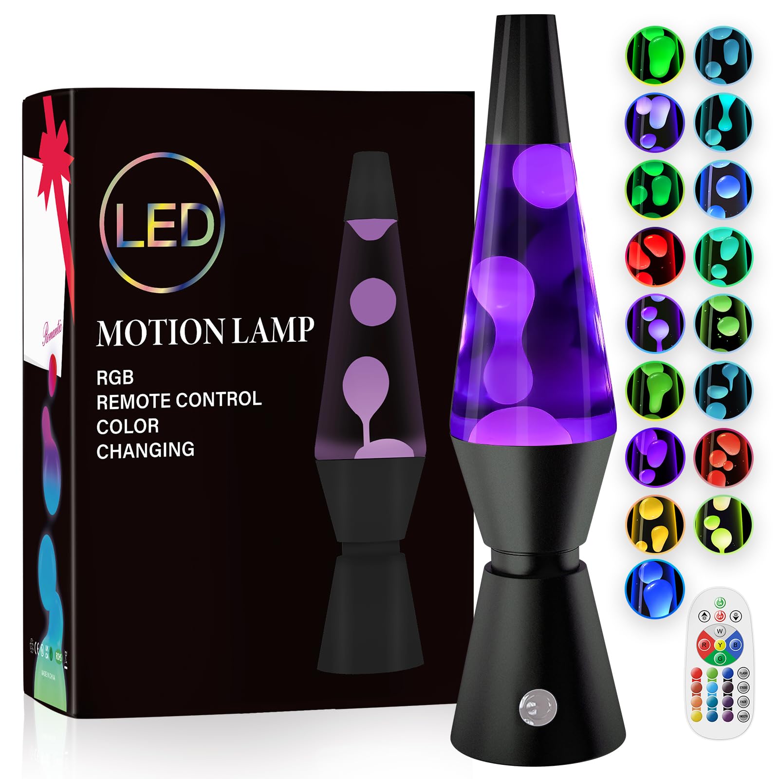 Aonesy Lampada Lava LED 37cm con Telecomando, Nero