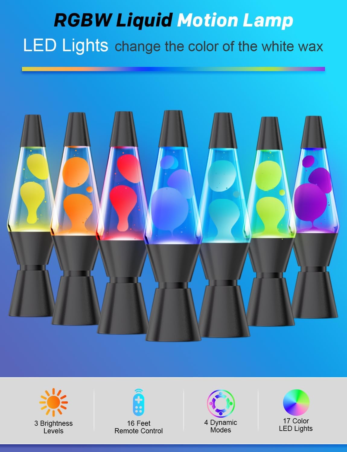 Aonesy Lampada Lava LED 37cm con Telecomando, Nero - immagine 2