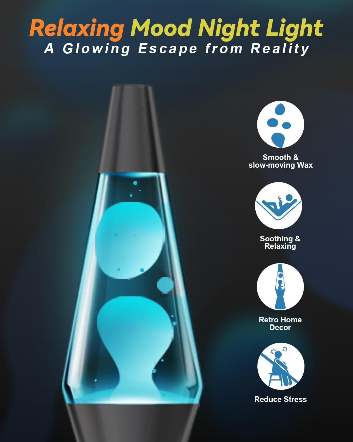 Aonesy Lampada Lava LED 37cm con Telecomando, Nero - immagine 3