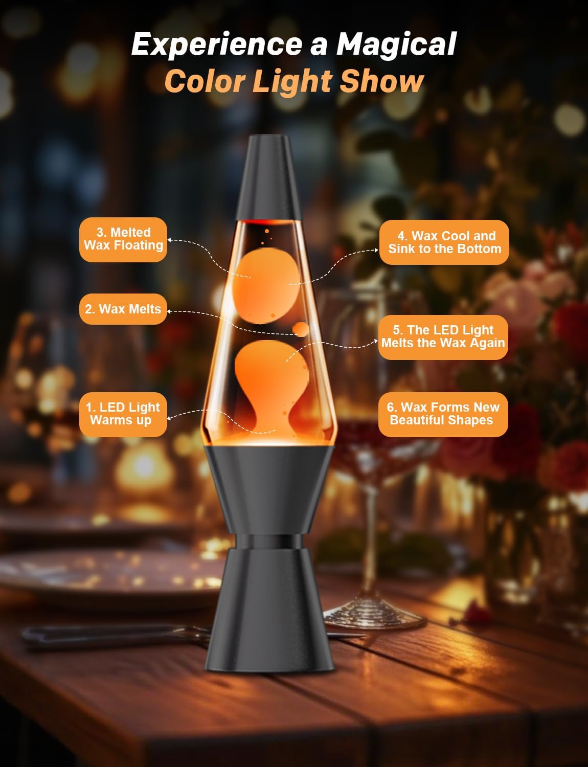 Aonesy Lampada Lava LED 37cm con Telecomando, Nero - immagine 4