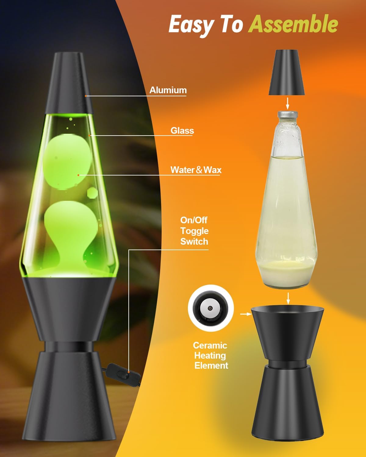 Aonesy Lampada Lava LED 37cm con Telecomando, Nero - immagine 8