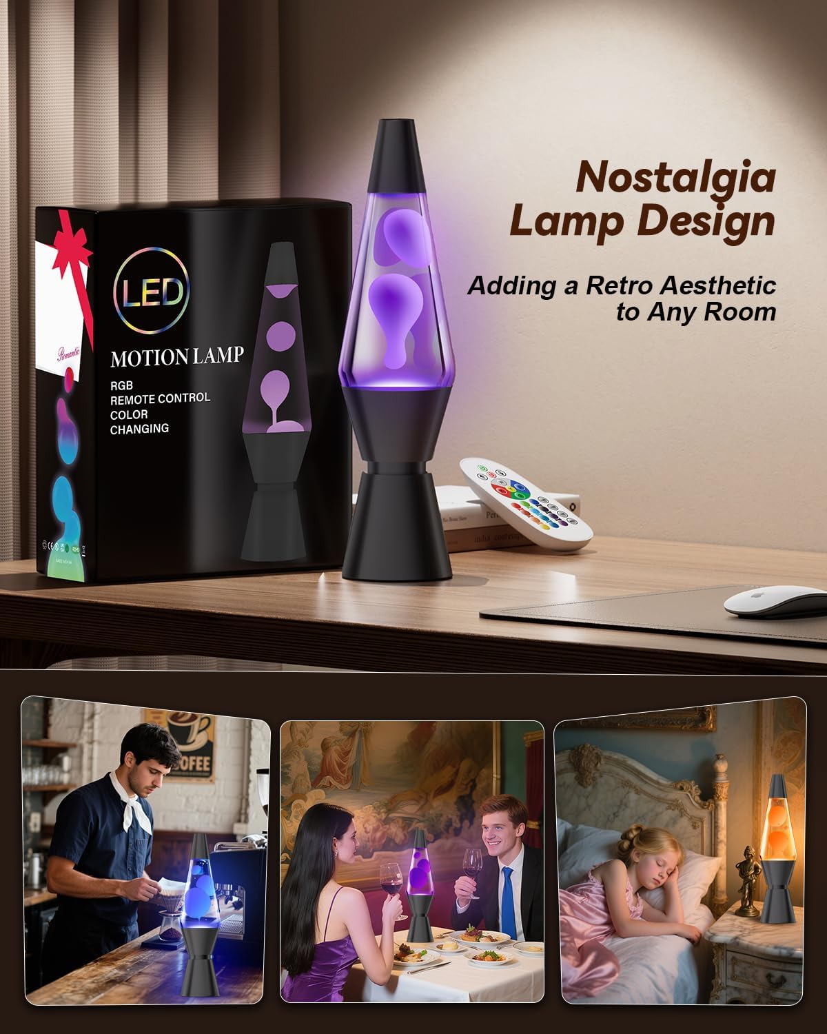 Aonesy Lampada Lava LED 37cm con Telecomando, Nero - immagine 9