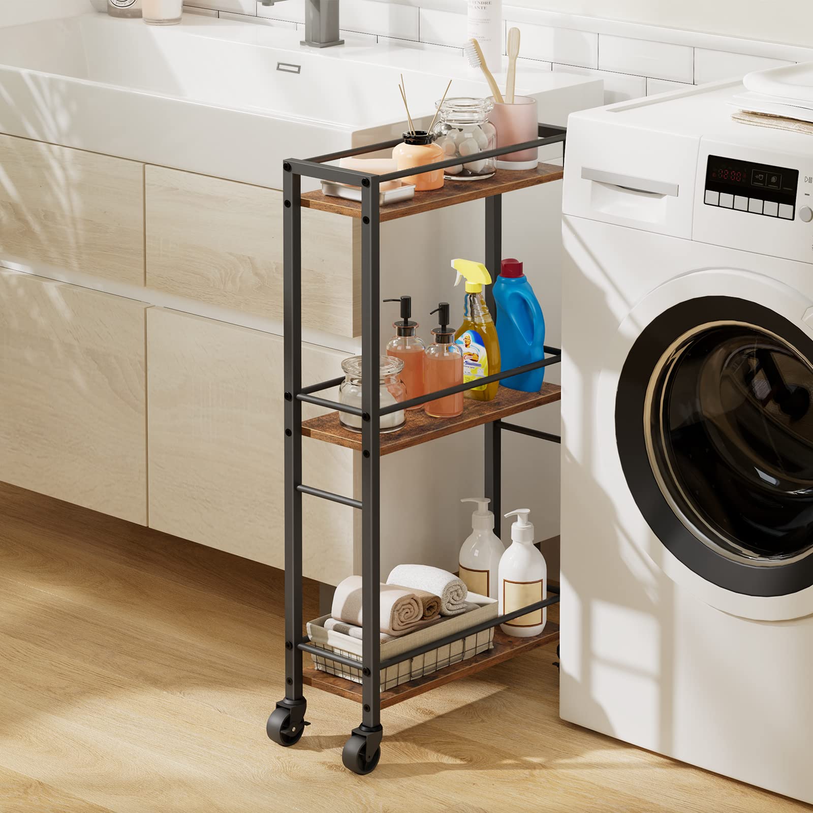 Mahancris Carrello Sottile 3 Ripiani con Ruote