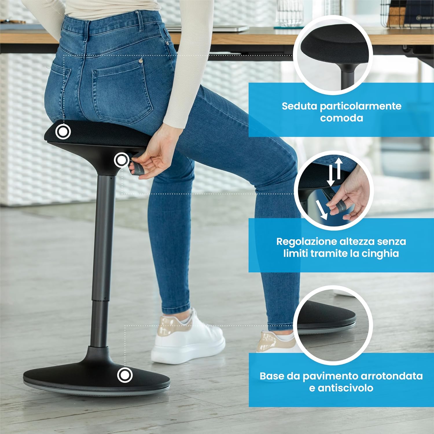 Ergotopia Dykó - Sgabello Ergonomico Oscillante da Ufficio - immagine 4