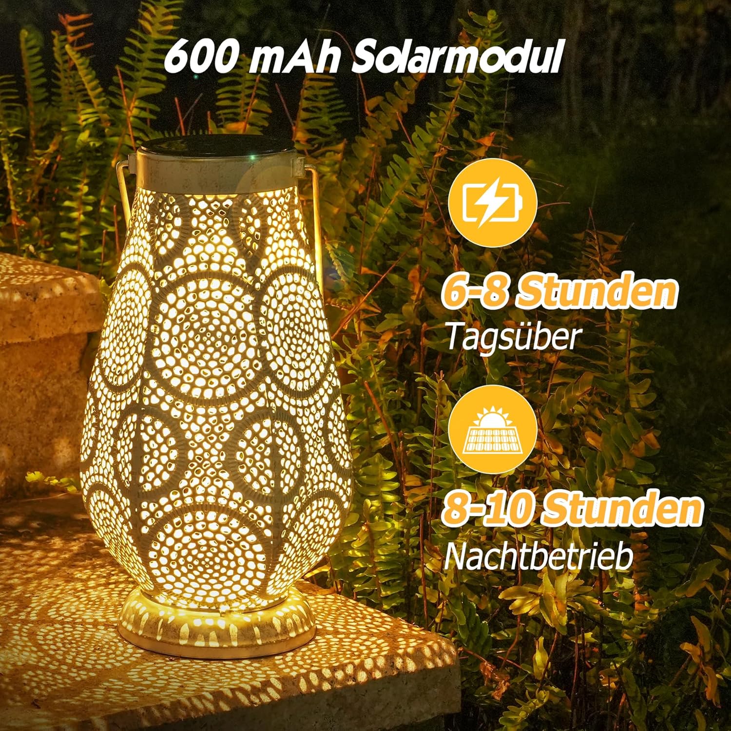 Lanterna solare a LED per esterni, grande, in metallo, per esterni - immagine 2