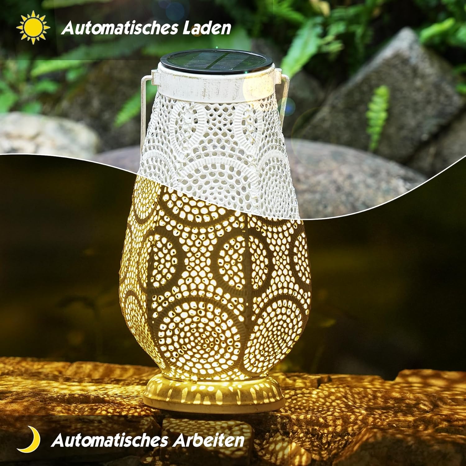 Lanterna solare a LED per esterni, grande, in metallo, per esterni - immagine 3