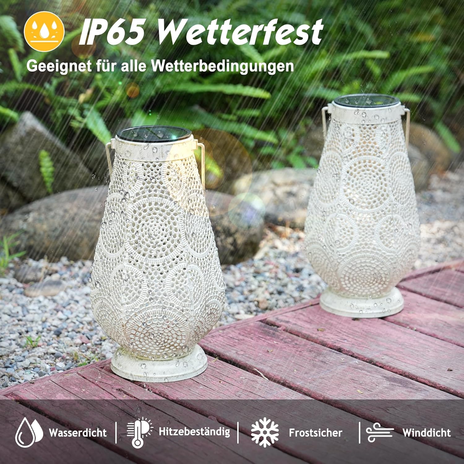 Lanterna solare a LED per esterni, grande, in metallo, per esterni - immagine 4