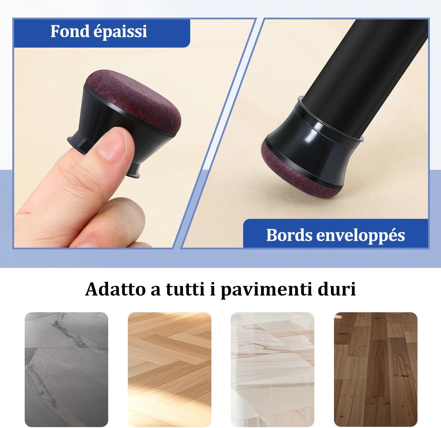 Gommini per Sedie Rotondi con Feltrini Ispessiti - 16 Pezzi - immagine 4