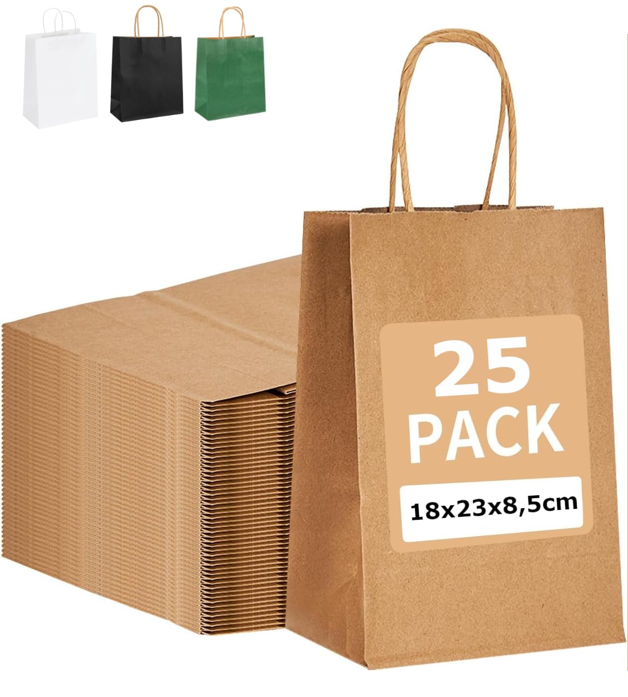 Paknor® 25 Sacchetti di Carta Marrone con Manico