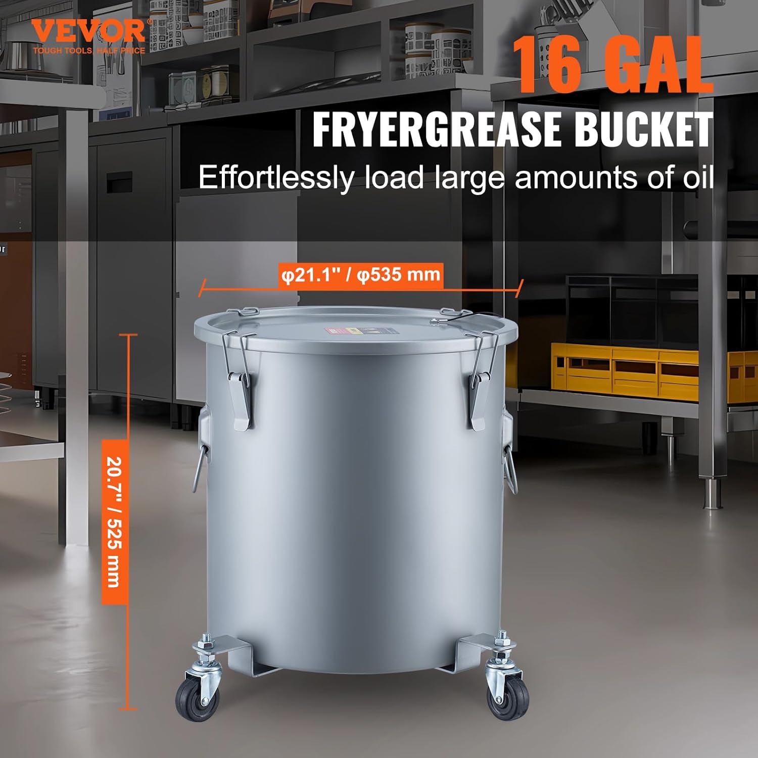 Vevor Secchio per Grasso di Friggitrice 16 Gal, Grigio - immagine 2