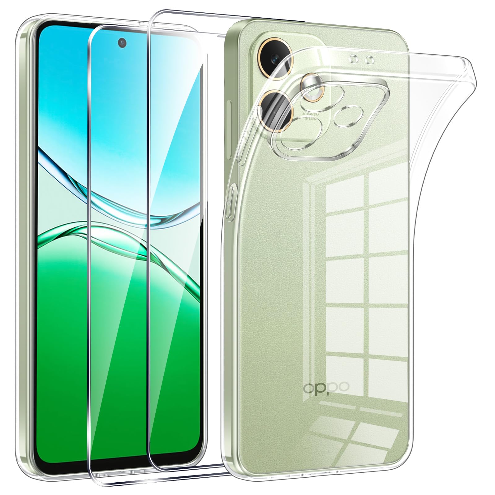 Phoona Cover Trasparente e 2 Vetri Temperati per OPPO A5 Pro