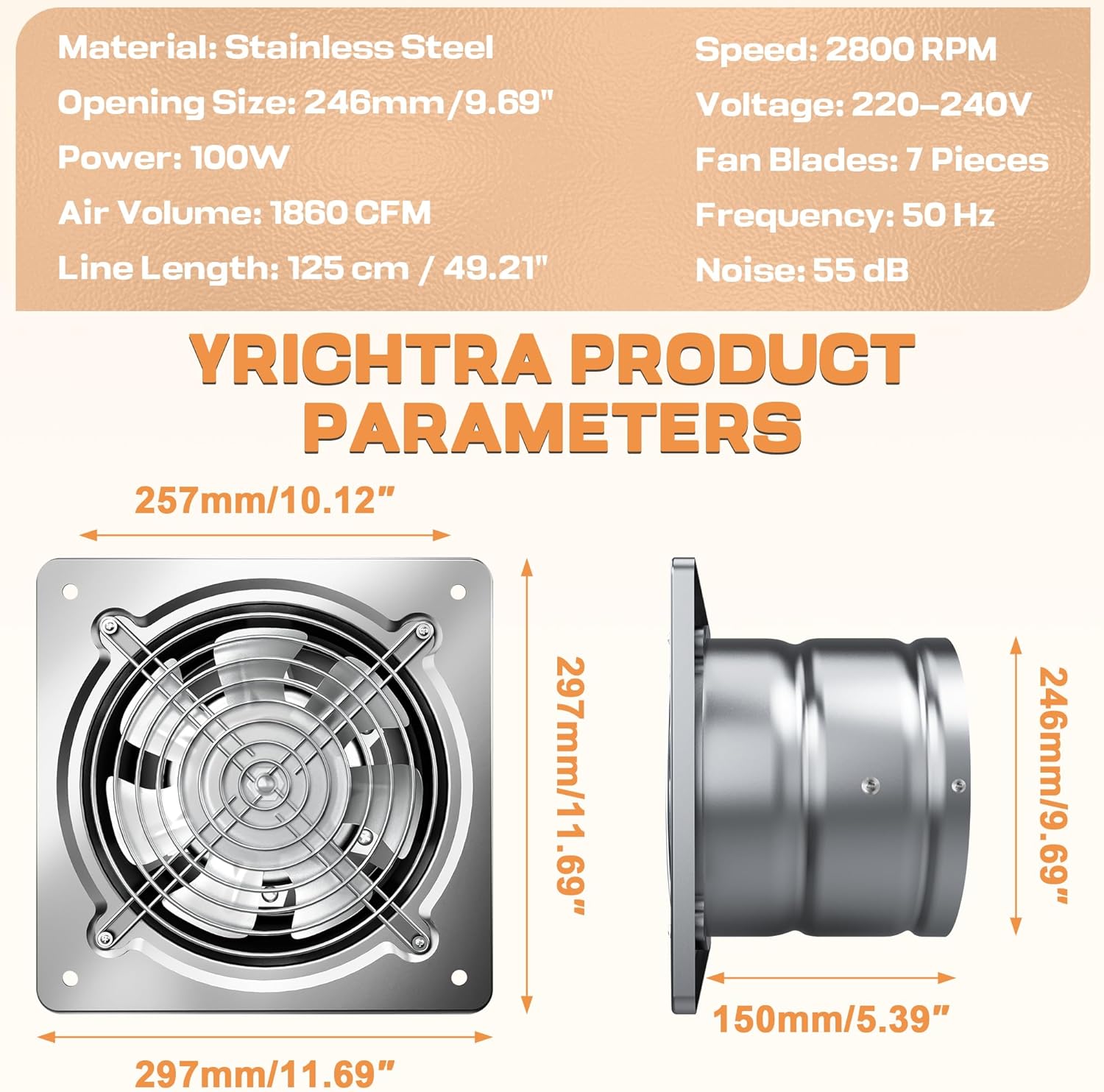 Ventola Aspirazione 250mm 1680m³/h, Argento - immagine 2