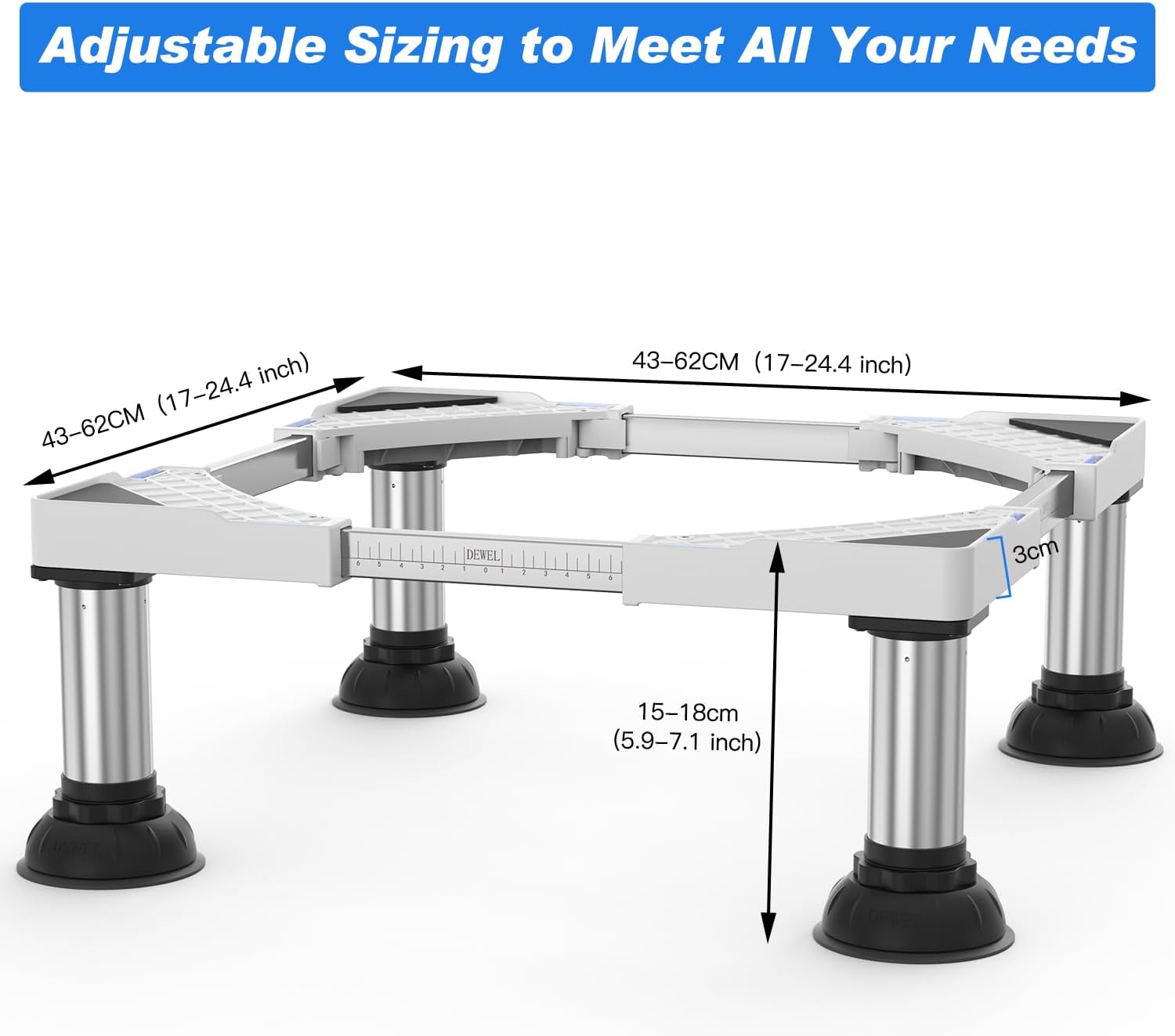 DEWEL Base per Lavatrice Regolabile, Bianco - immagine 2