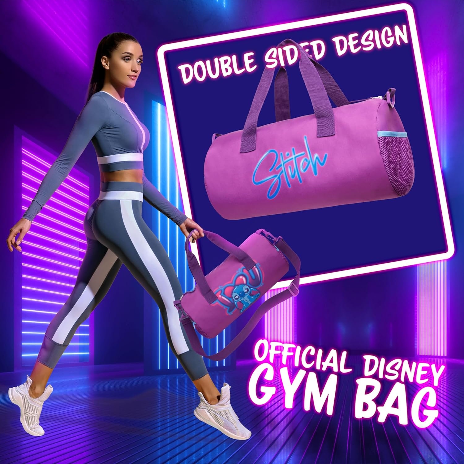 Disney Borsone Palestra per Bambini Viola Stitch - immagine 3