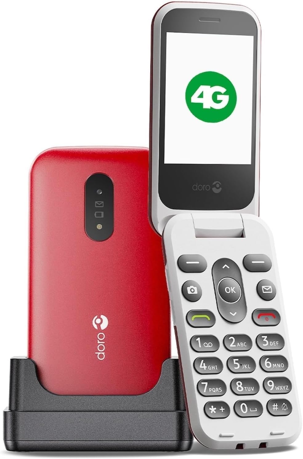 Doro 2820 4G - Telefono Cellulare a Conchiglia, Rosso/Bianco