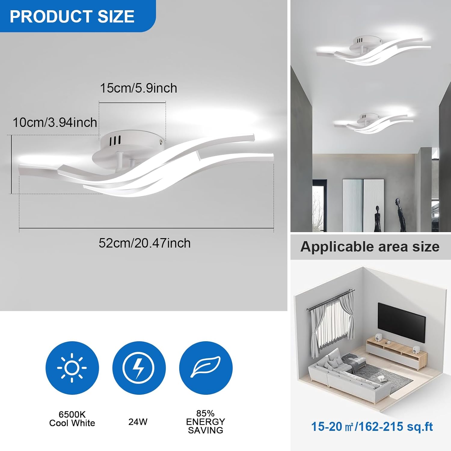 Plafoniera LED Soffitto Moderna 24W 6500K, Ø52CM - immagine 3