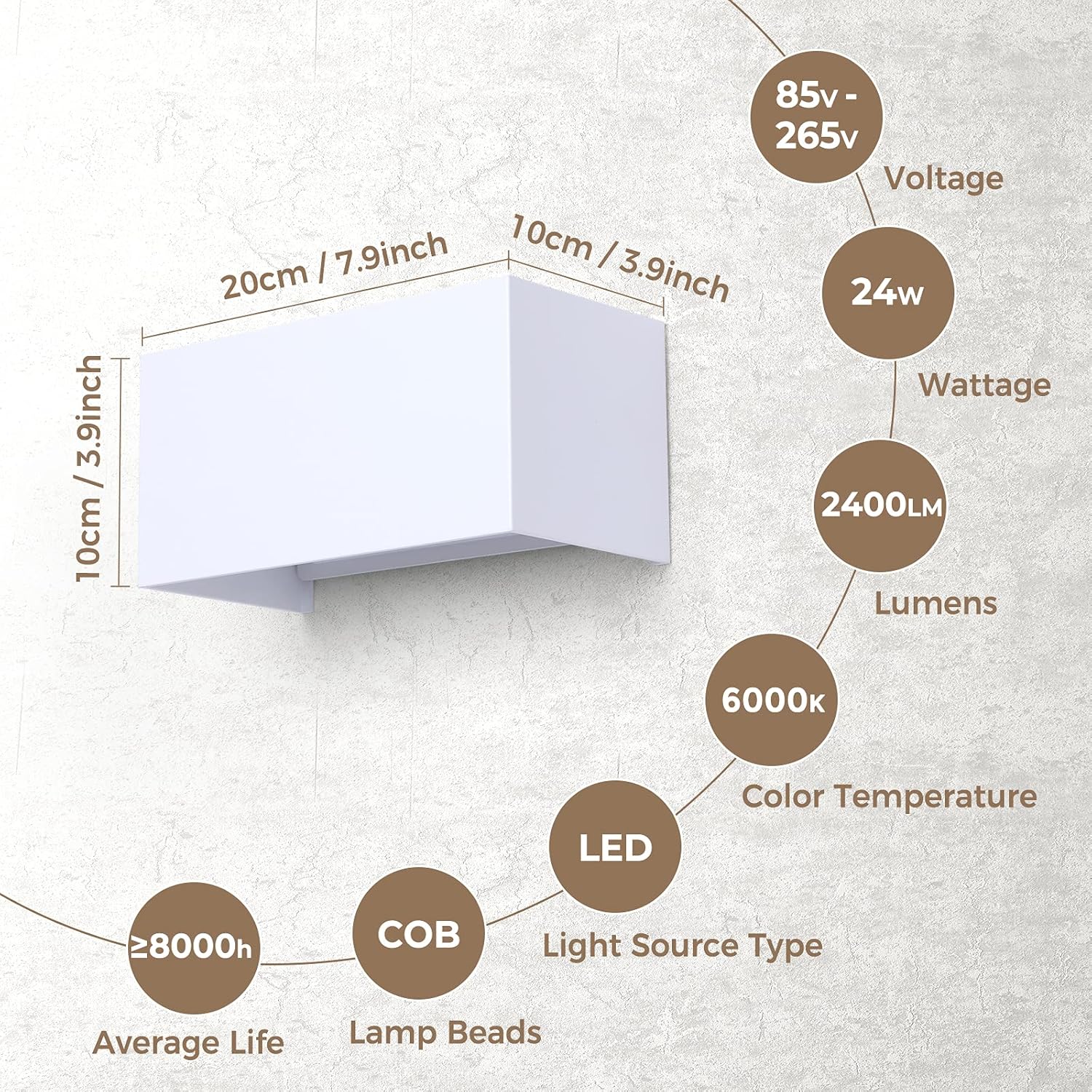 Encoft 2 Pezzi Applique LED da Esterno COB 24W - immagine 3