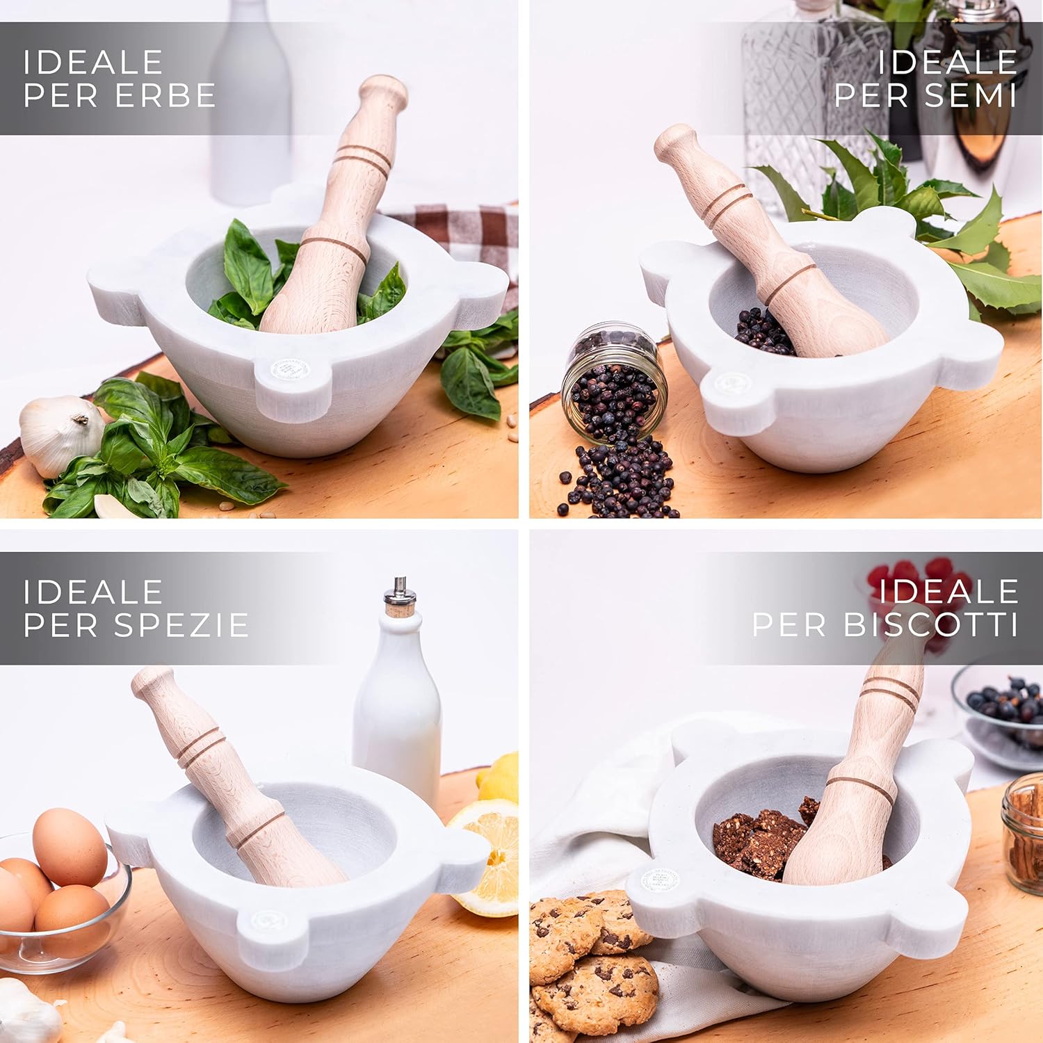 Mortaio Artigianale Bembo in Marmo Bianco di Carrara - immagine 5