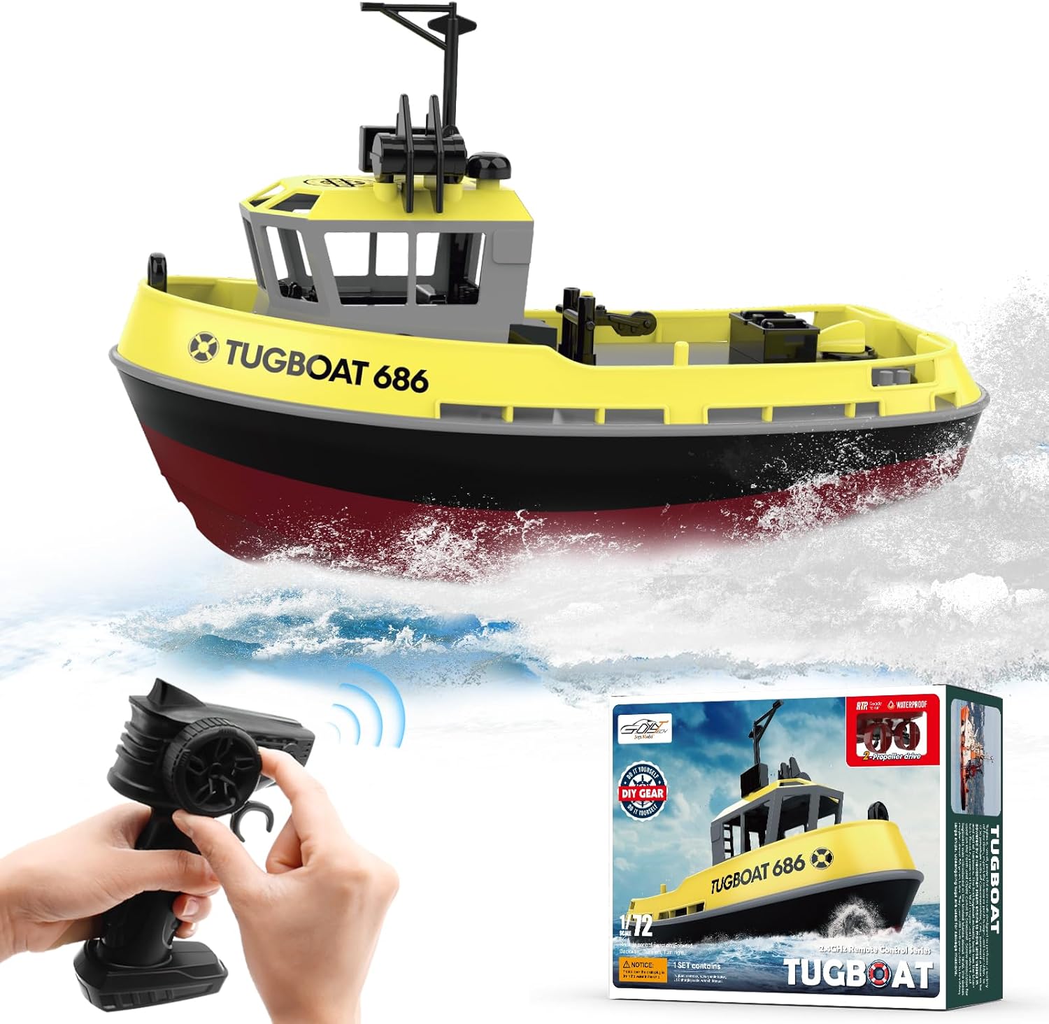 fisca Barca Telecomandata RC Alta Velocità 1/72, Giallo - immagine 1