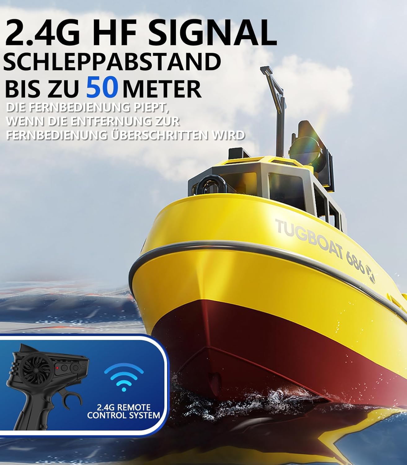 fisca Barca Telecomandata RC Alta Velocità 1/72, Giallo - immagine 2